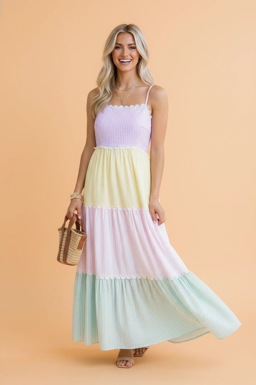 Pastel Stripe Colorblock Maxi