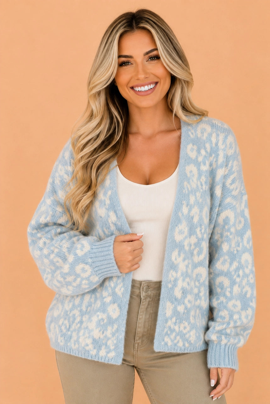 Blue Leopard Knit Cardigan