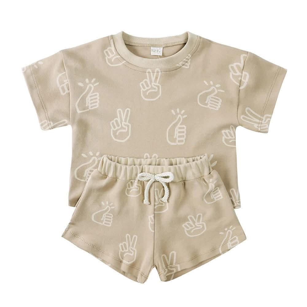 PREO: Neutral Cotton Tee & Shorts Set