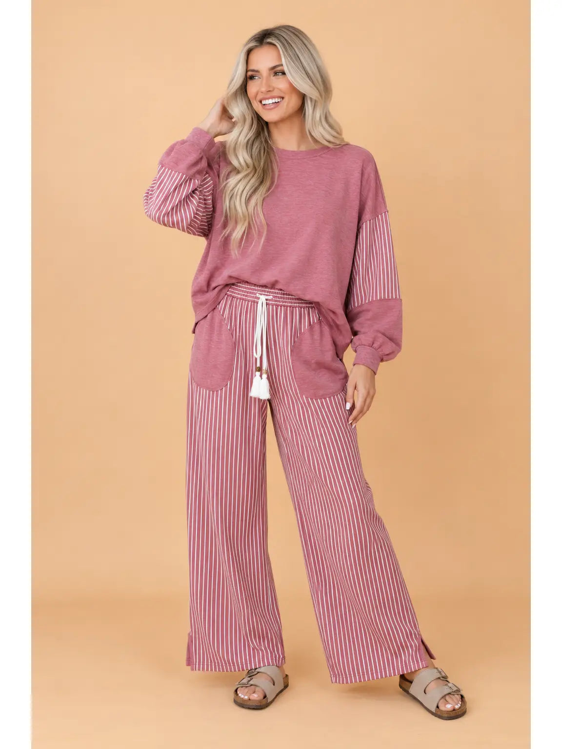Rose Patchwork Raw Seam Top & Pants Set