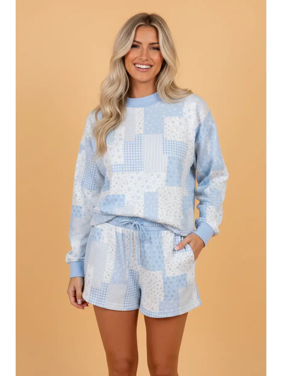 Floral Patchwork Pullover & Shorts Set