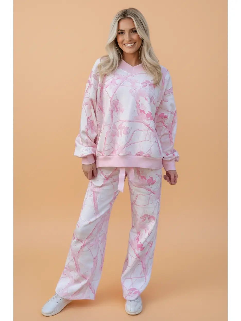 Pink Camo V-Neck Long Sleeve Top & Pants Set