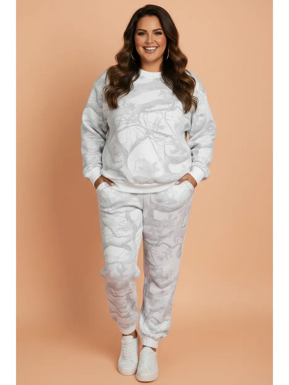 Camo Long Sleeve Top and Pants Set - Curvy