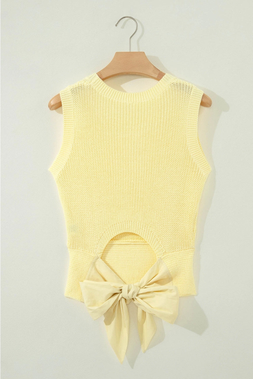 Butter Yellow Cropped Tie Back Cutout Sweater Knit Tank