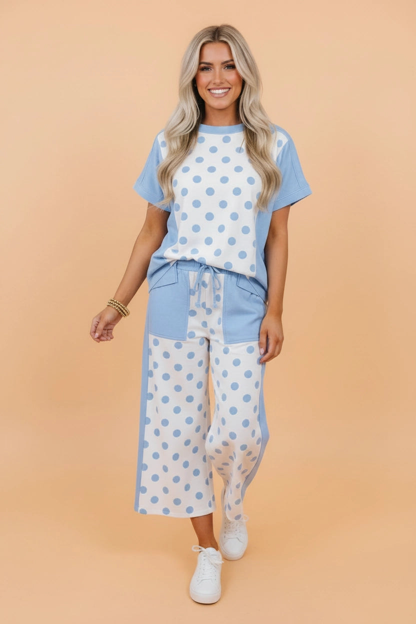 Blue Colorblock Top & Pants Set