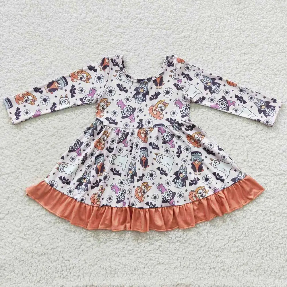Blue Dog Halloween Ruffle Dress