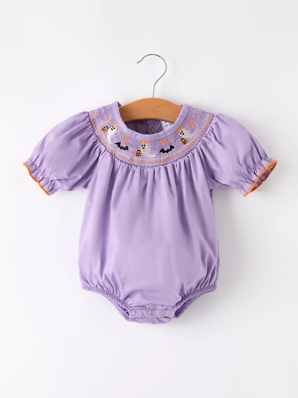 Purple Halloween Smock Embroidered Romper