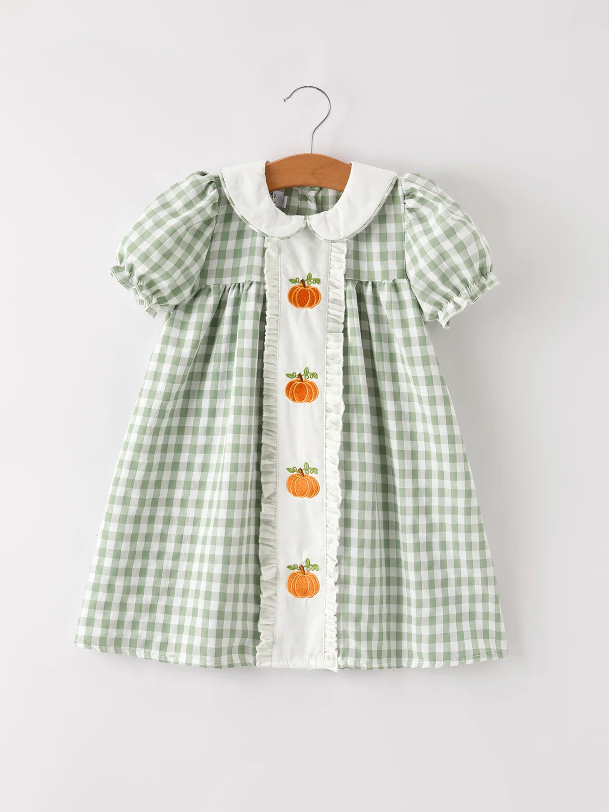 Green Gingham Pumpkin Applique Dress
