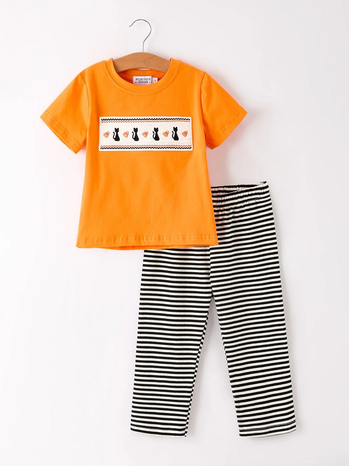 Black Cat Smocked Tee & Pants Set