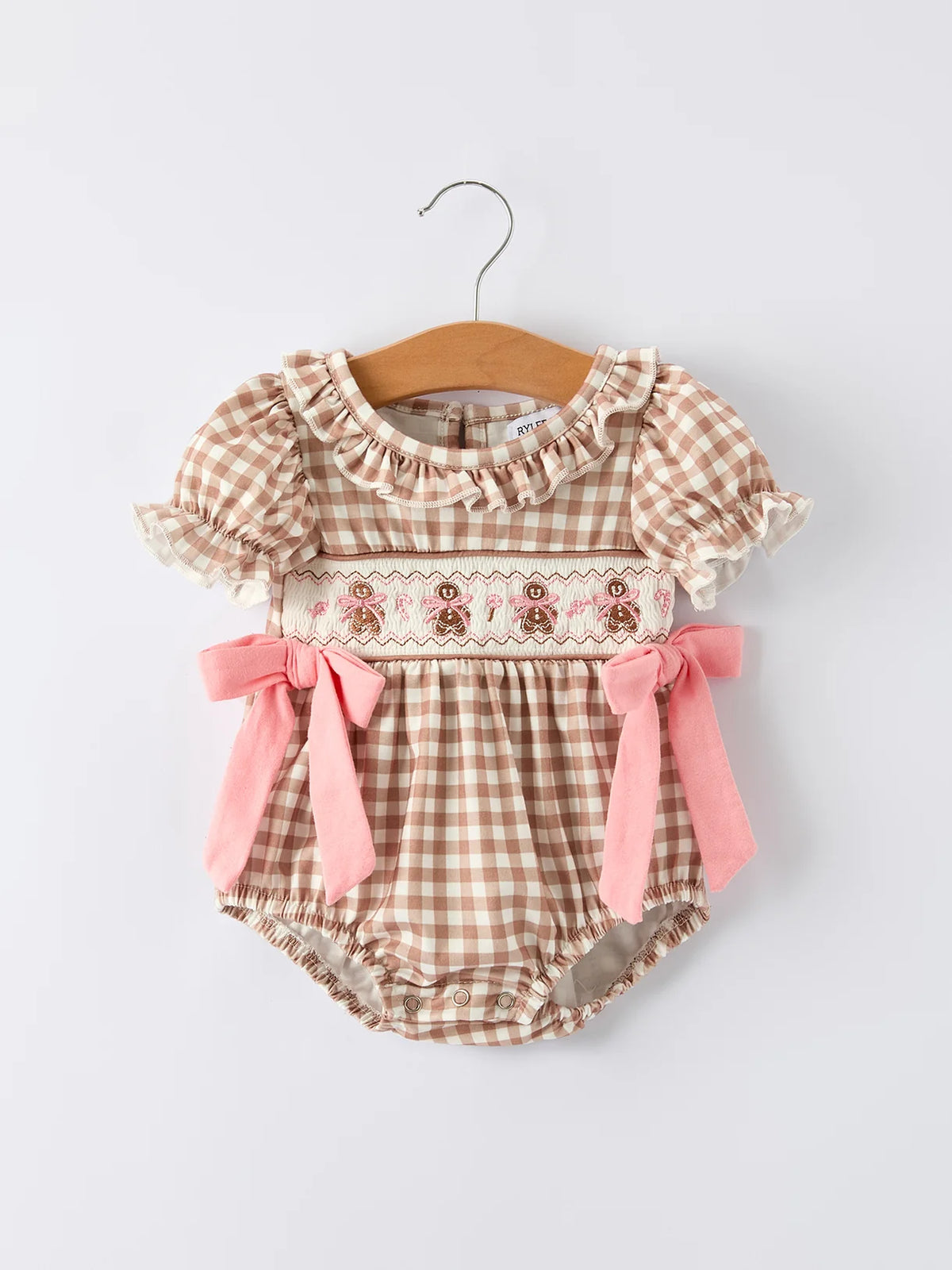 Gingerbread Plaid Bow Romper