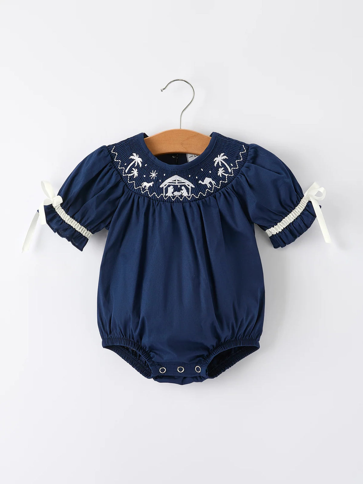 Navy Nativity Bow Romper