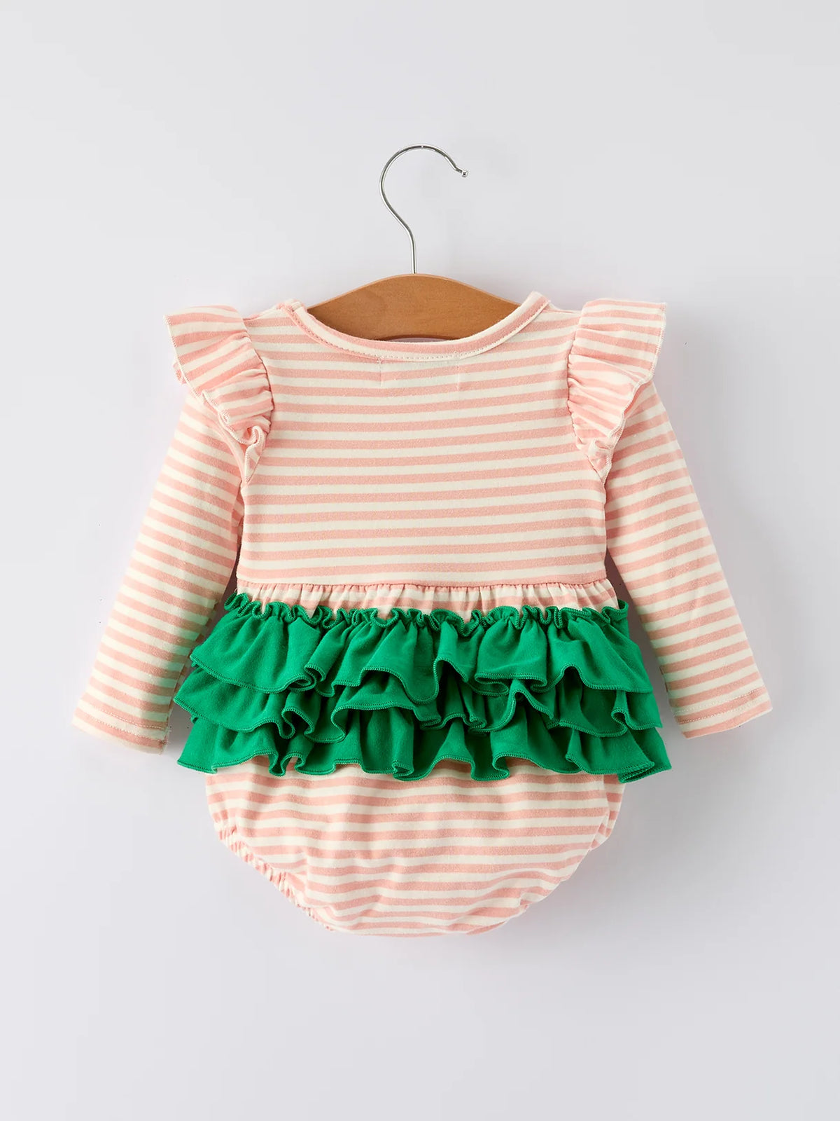 Pink Striped Christmas Tree Smocked Ruffle Romper