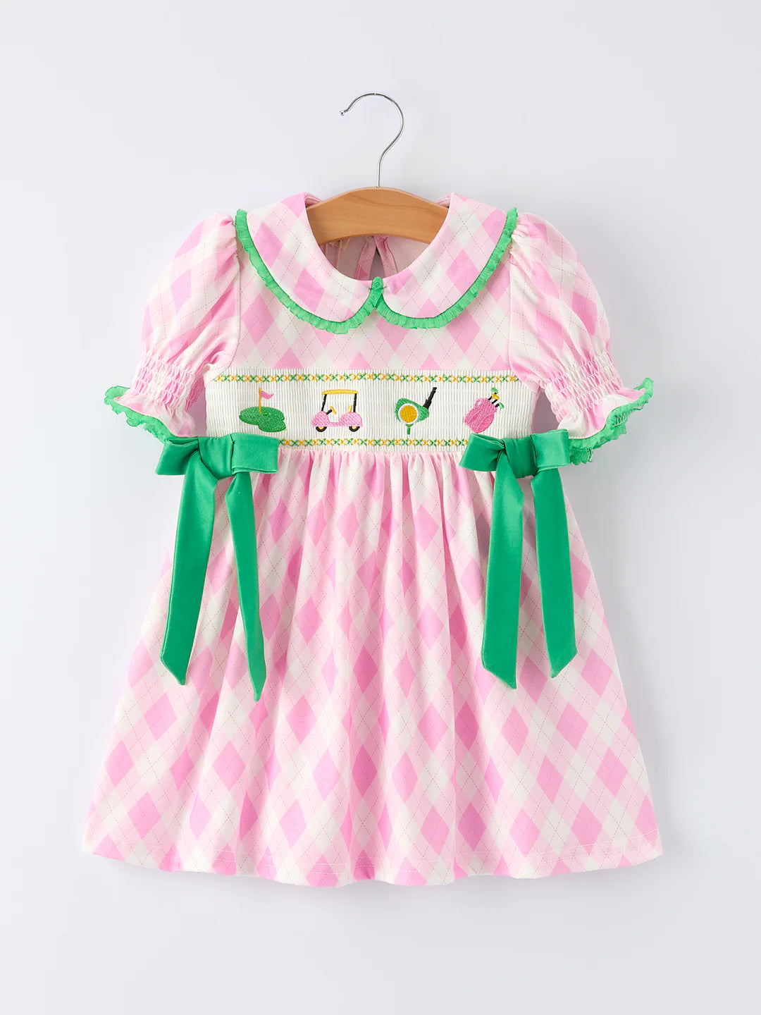 Golf Embroidered Smocked Bow Dress