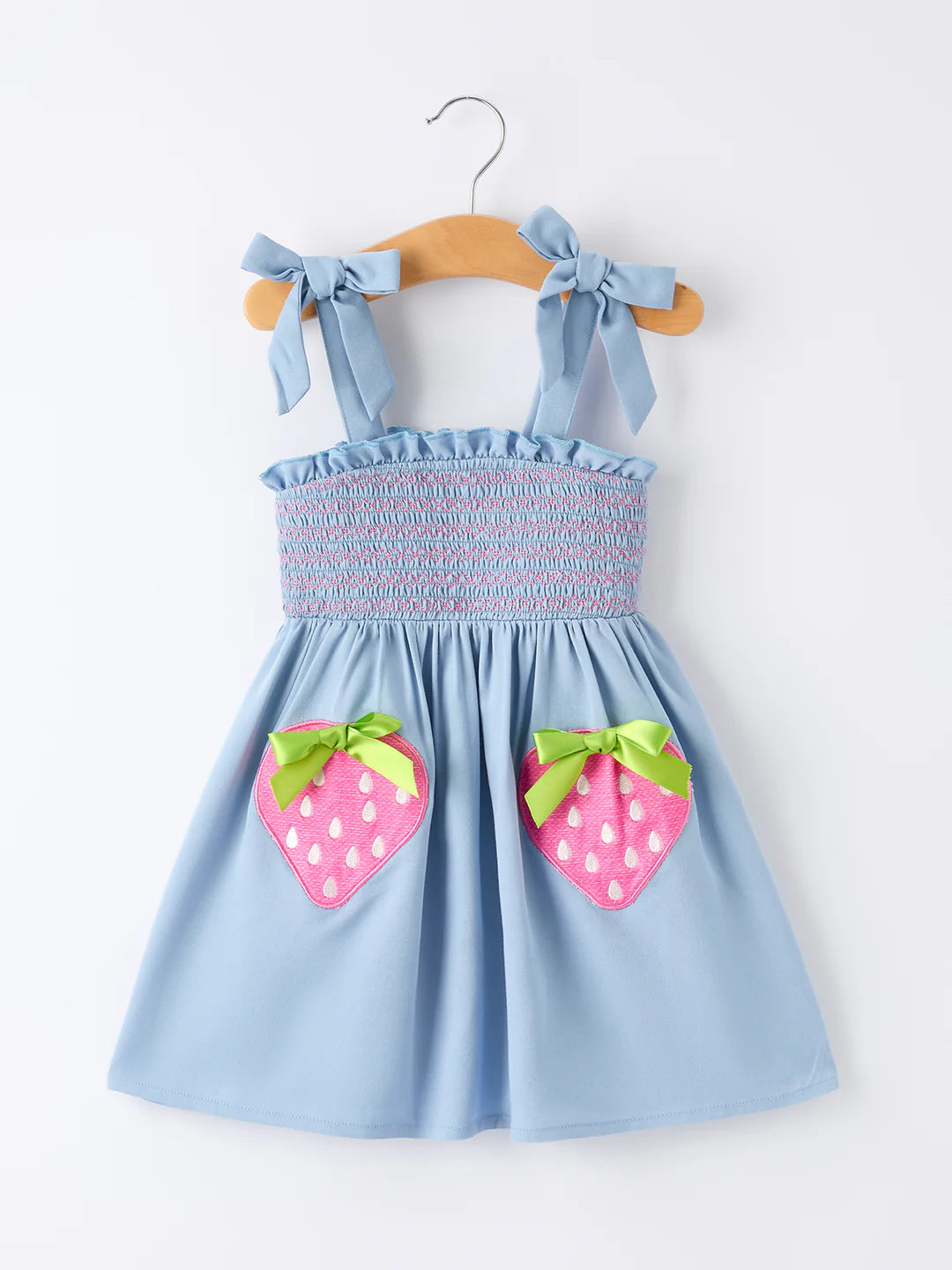 Blue Strawberry Appliqué Dress