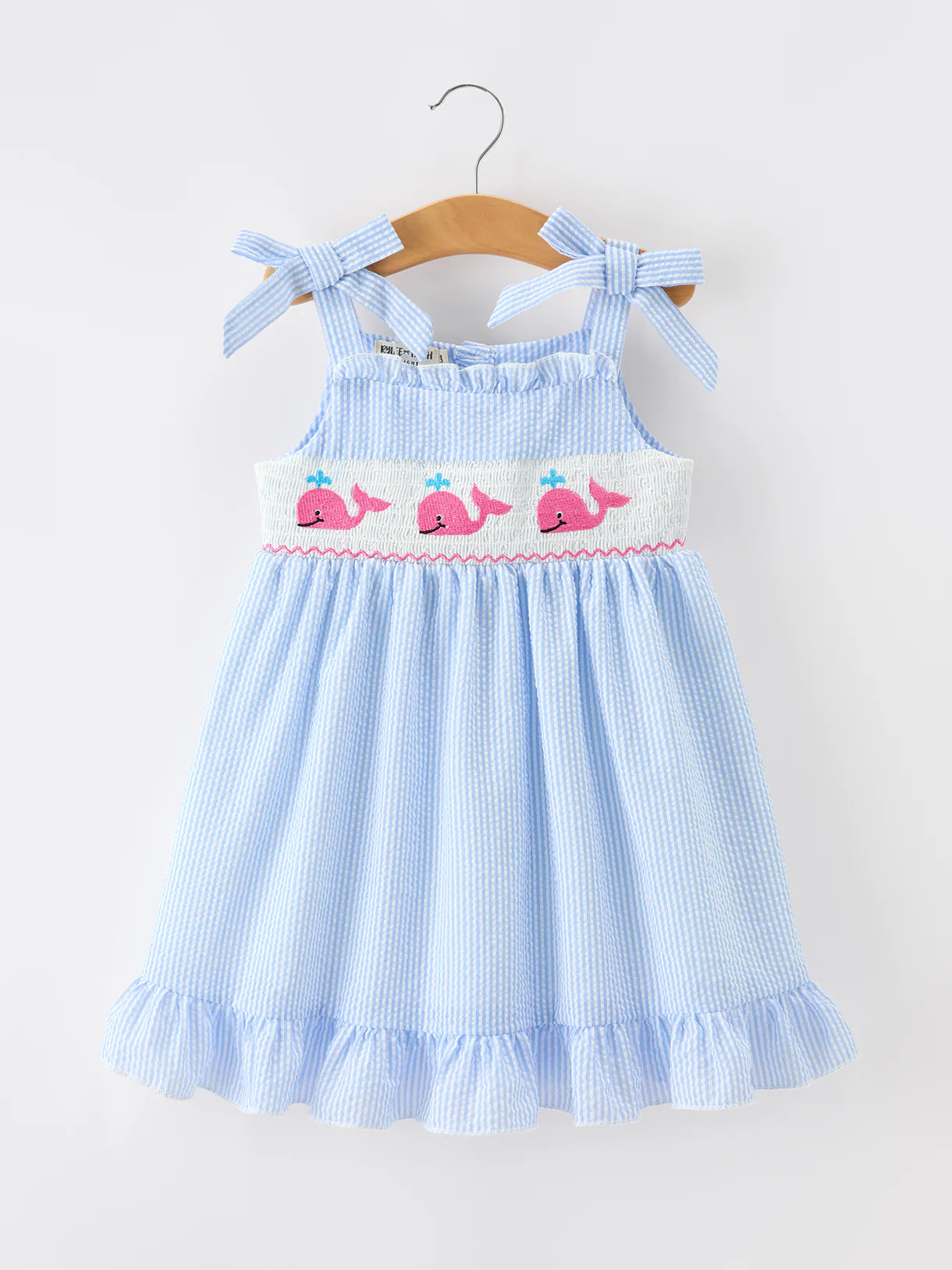 Whale Embroidered Smocked Dress