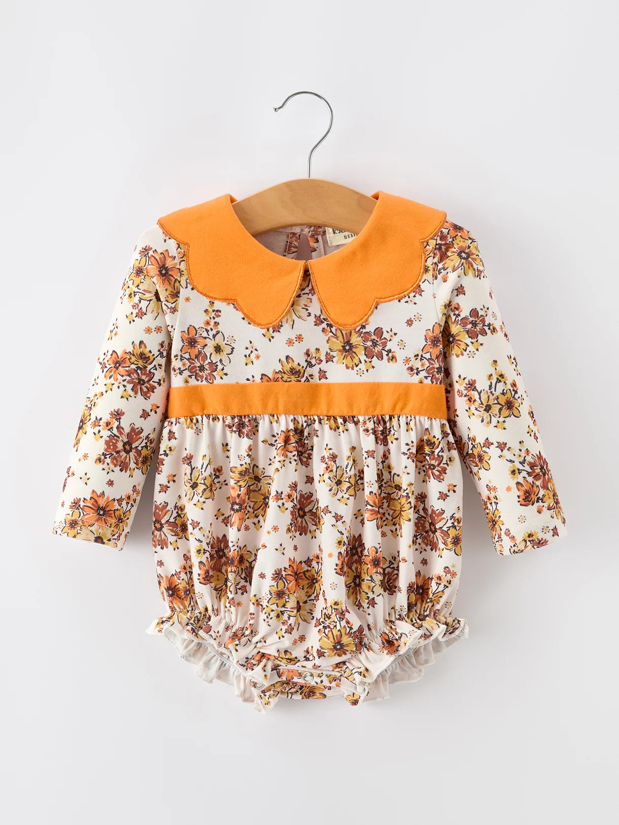 Orange Floral Petal Collar Romper
