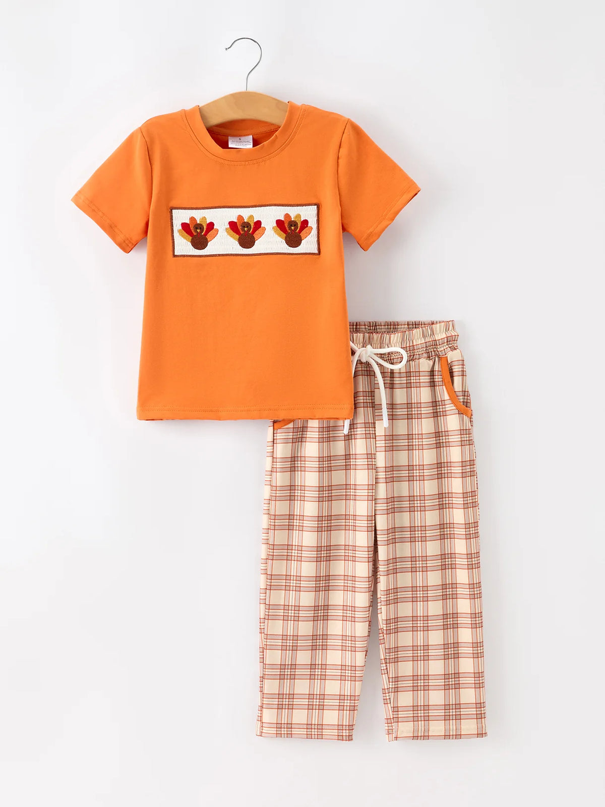 Orange Turkey Embroidered Tee & Pants