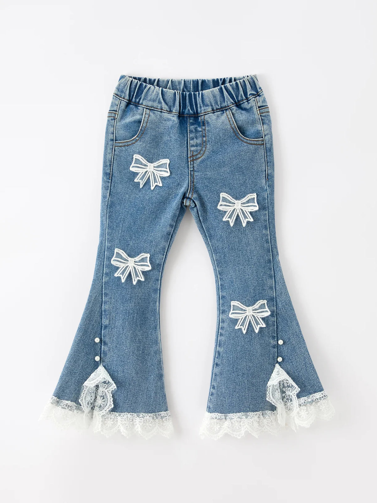 Lace, Bow, & Pearl Flare Jeans