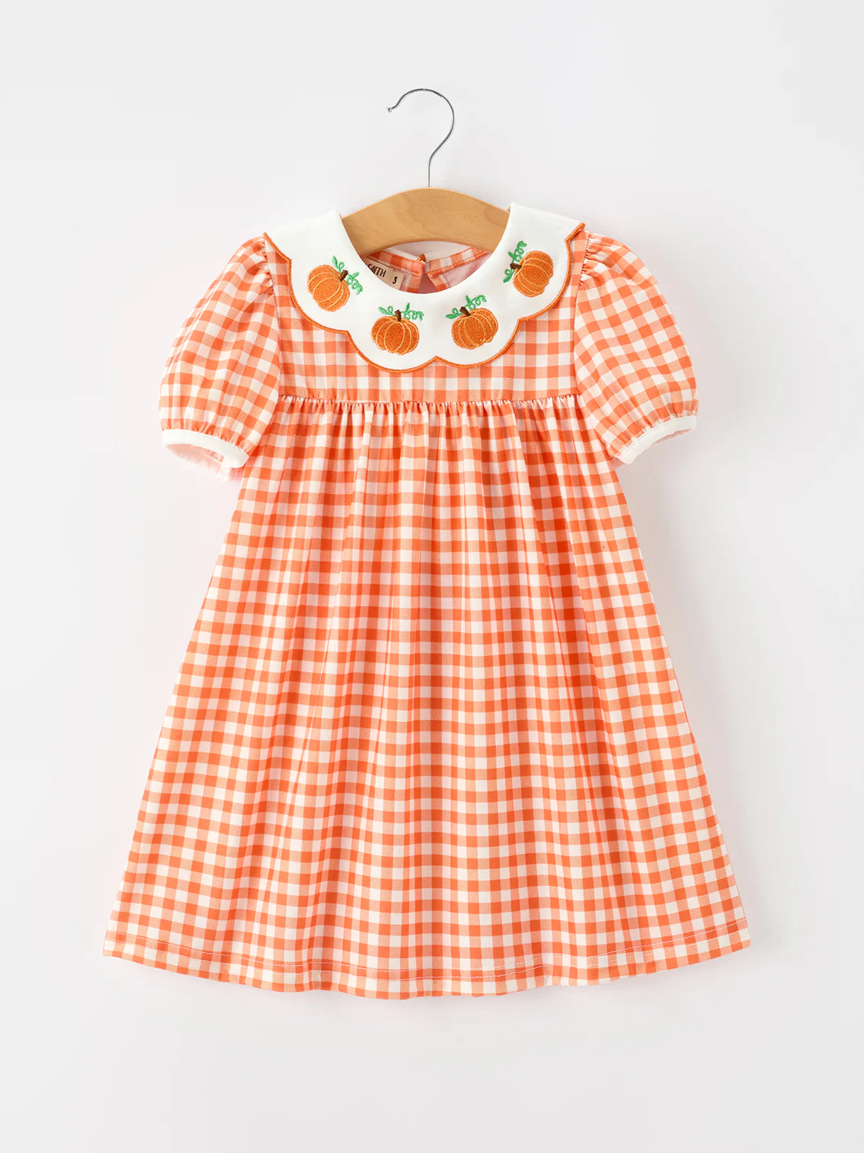 Orange Gingham Pumpkin Puff Sleeve Dress