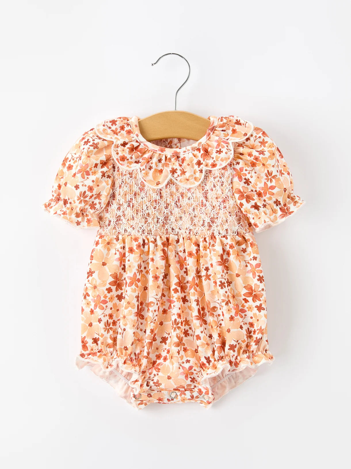 Rust Floral Smocked Petal Collar Romper