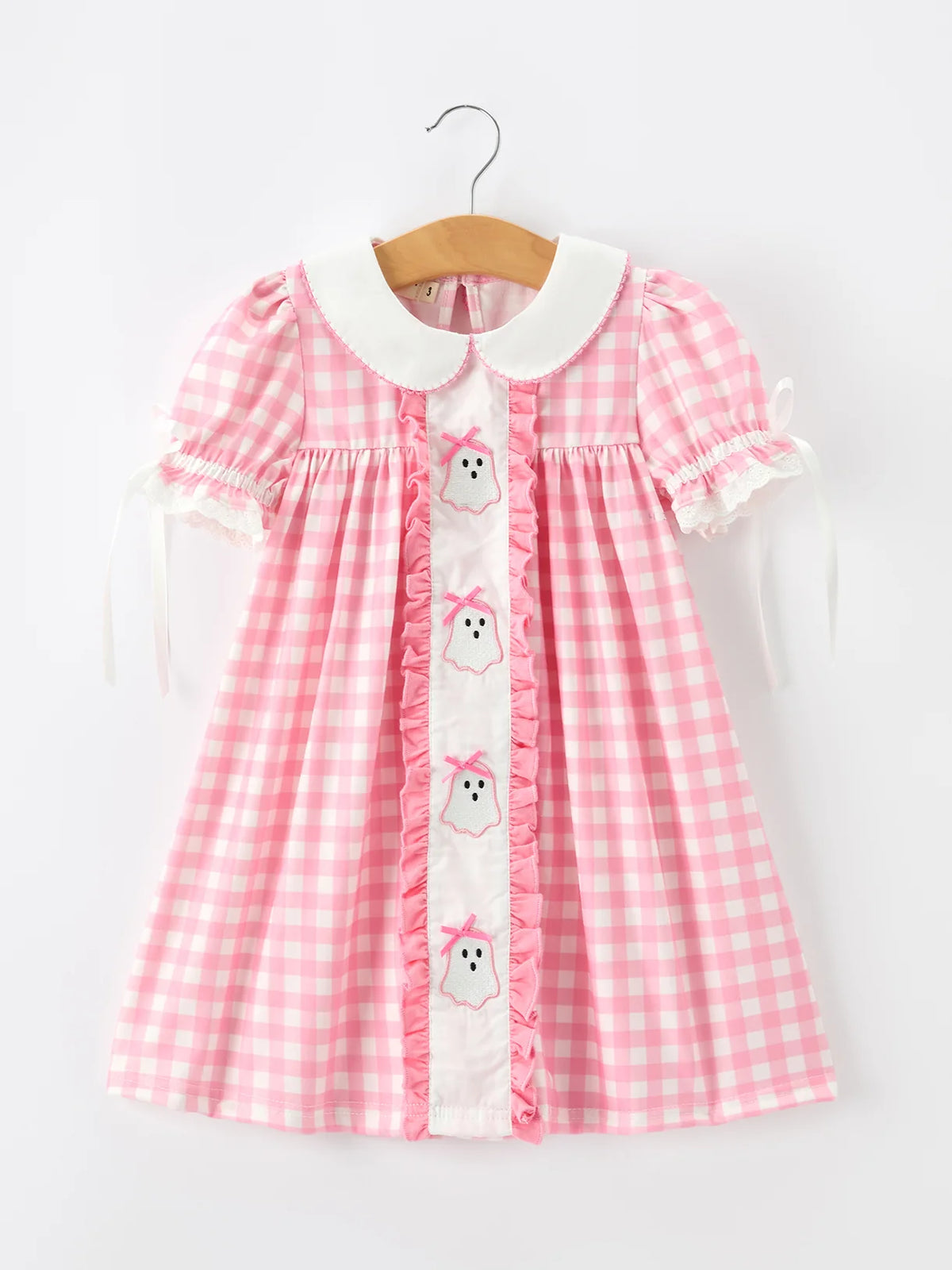 Pink Ghost Plaid Ruffle Collar Dress