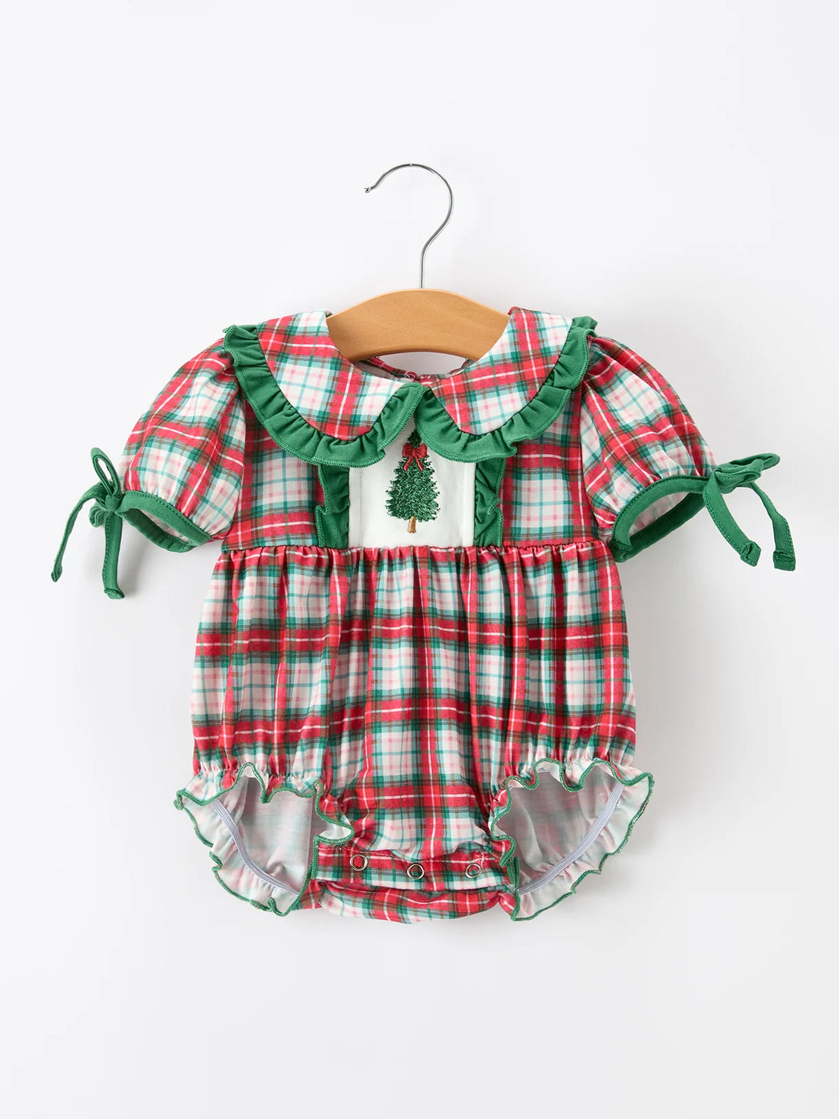 Christmas Tree Plaid Ruffle Romper