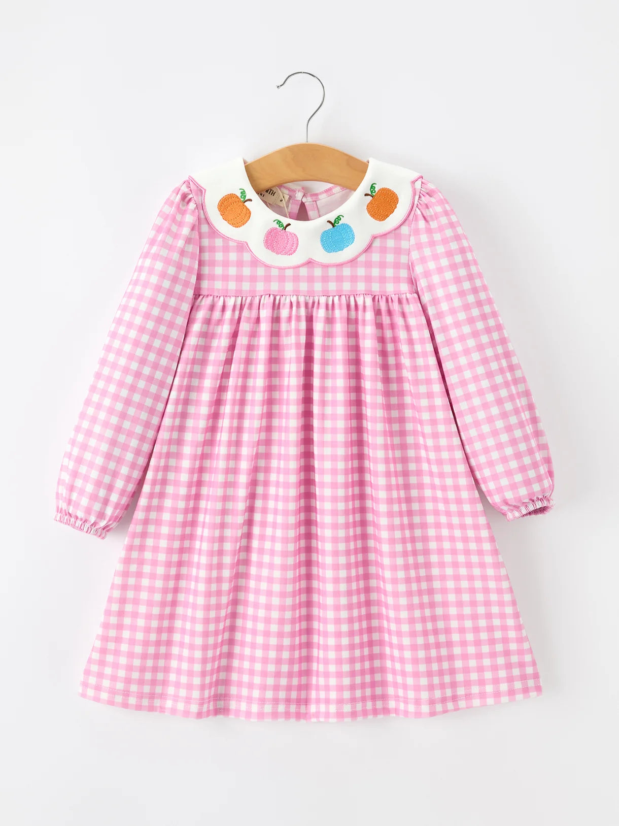 Pink Gingham Embroidered Pumpkins Dress