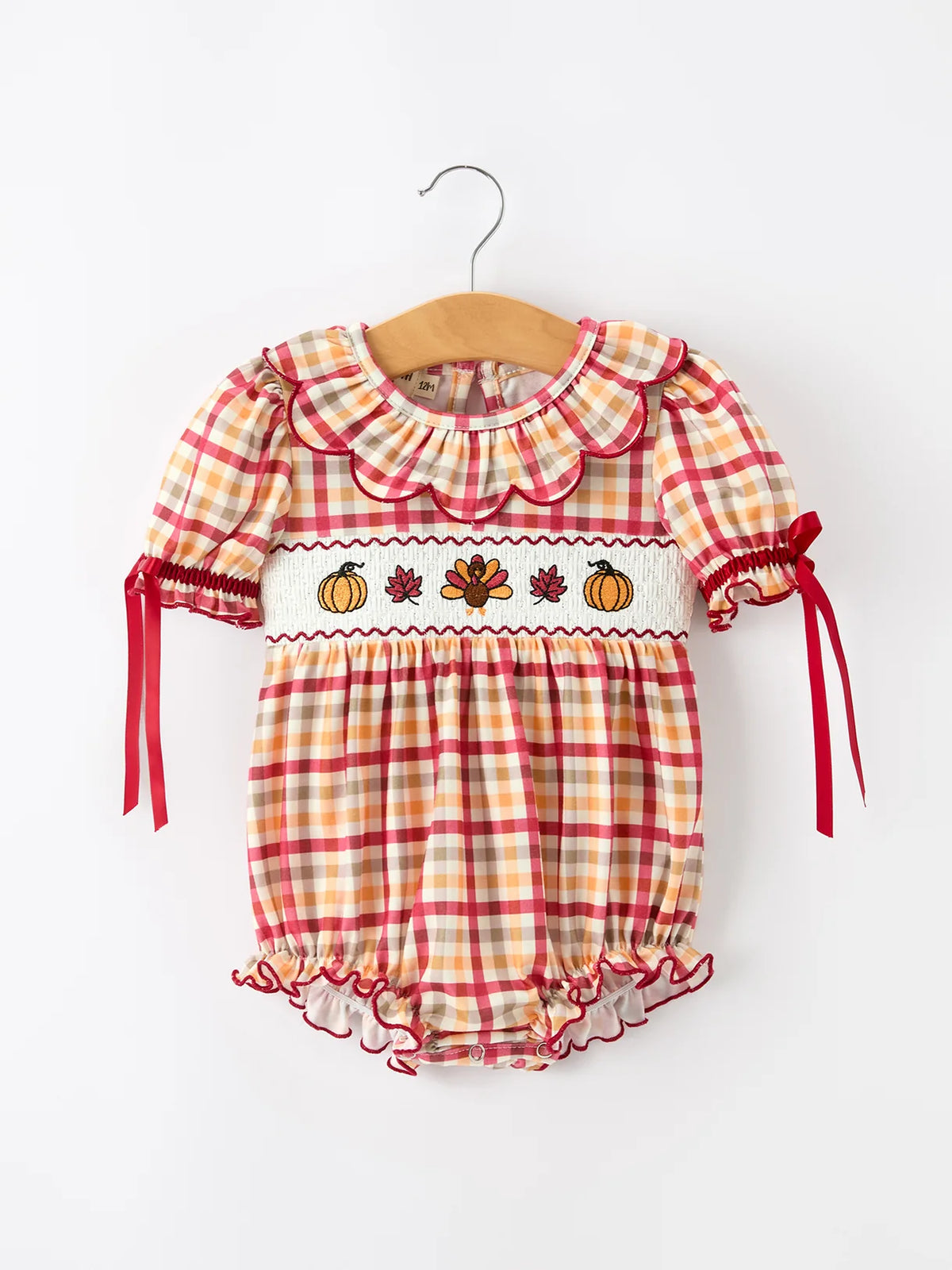 Fall Plaid Smocked Scallop Romper