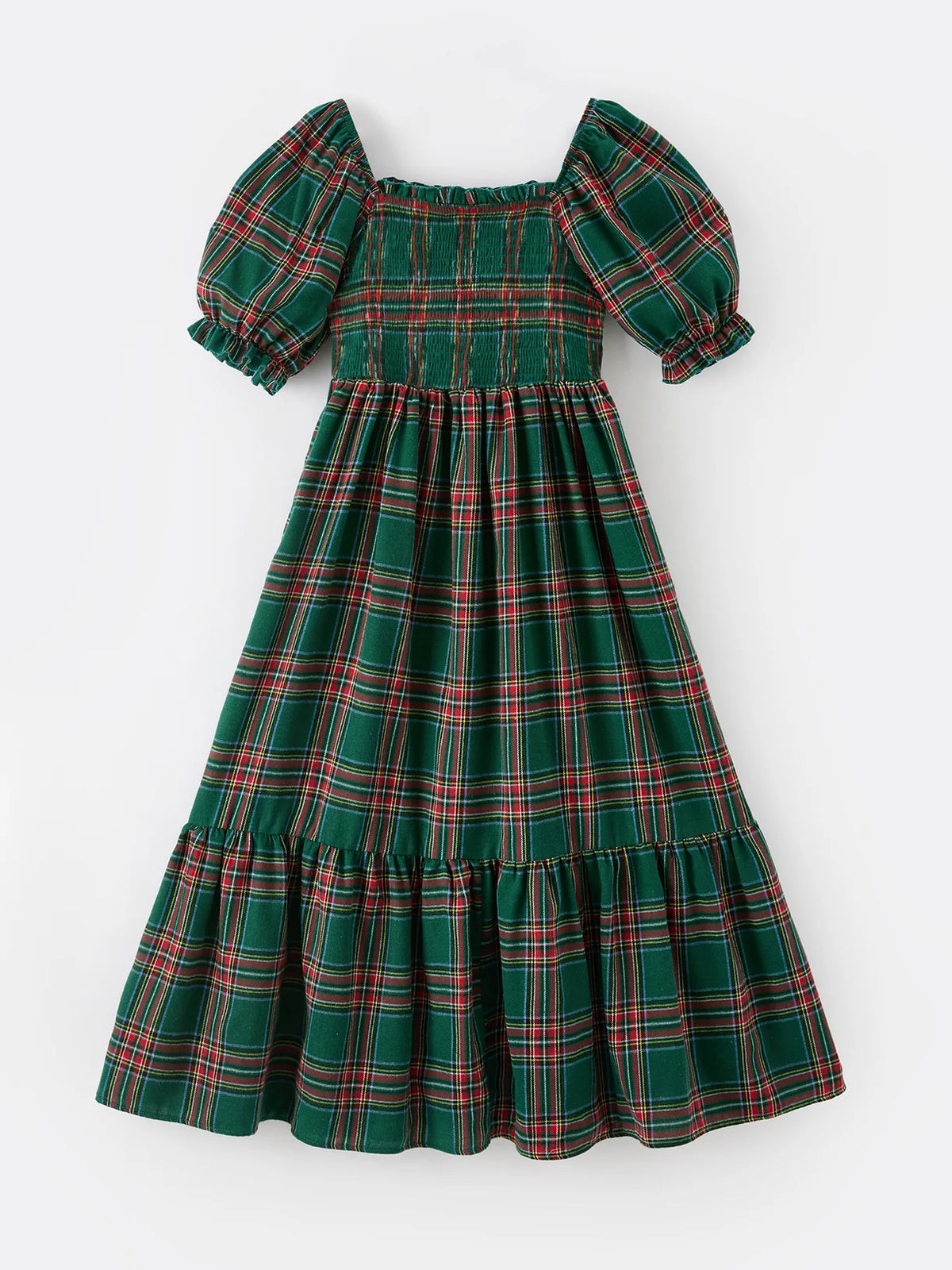 Green Plaid Smocked Maxi Dress
