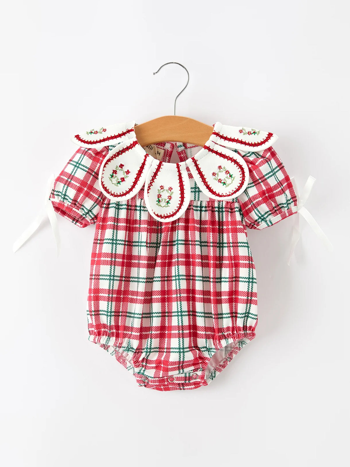 Red Christmas Plaid Wreath Petal Romper