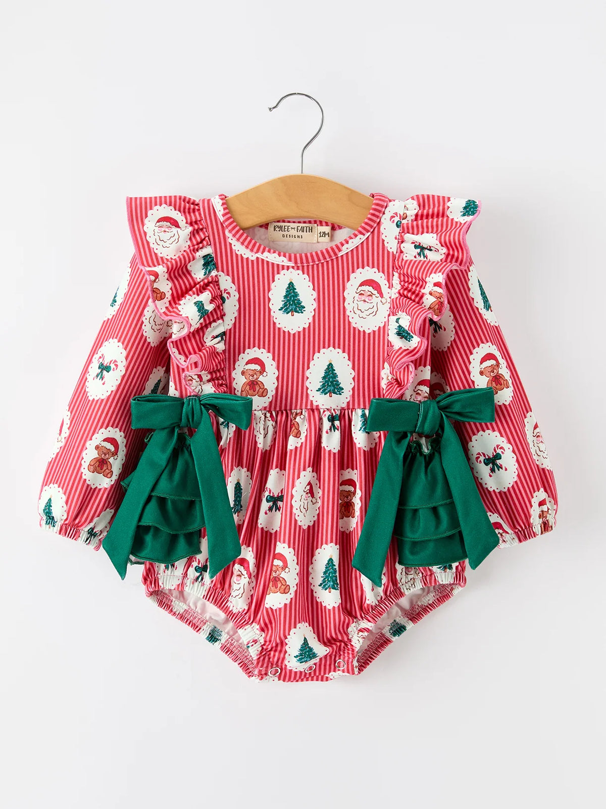 Striped Christmas Frames Ruffle Romper
