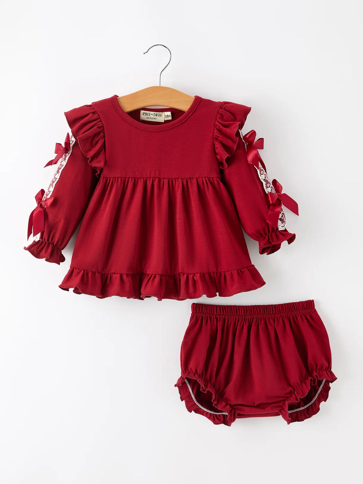Red Ruffle Lace Bow Bloomer Set
