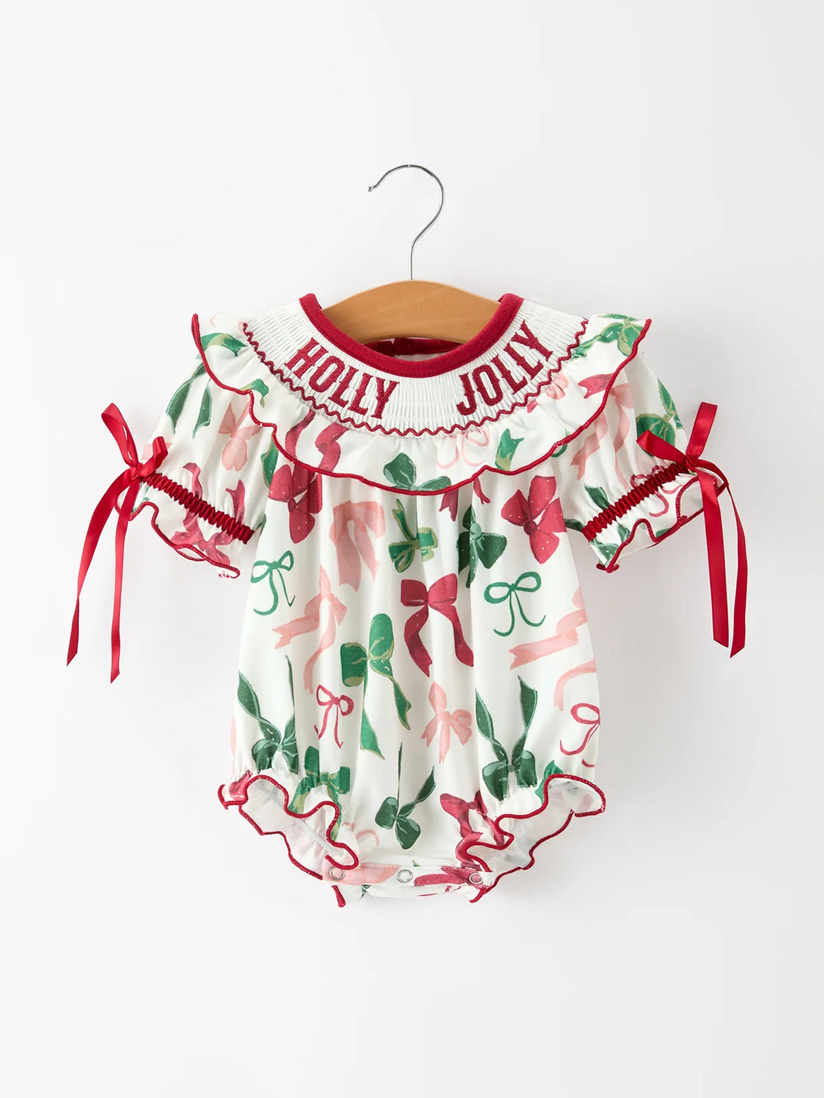 Holly Jolly Bows Smocked Romper