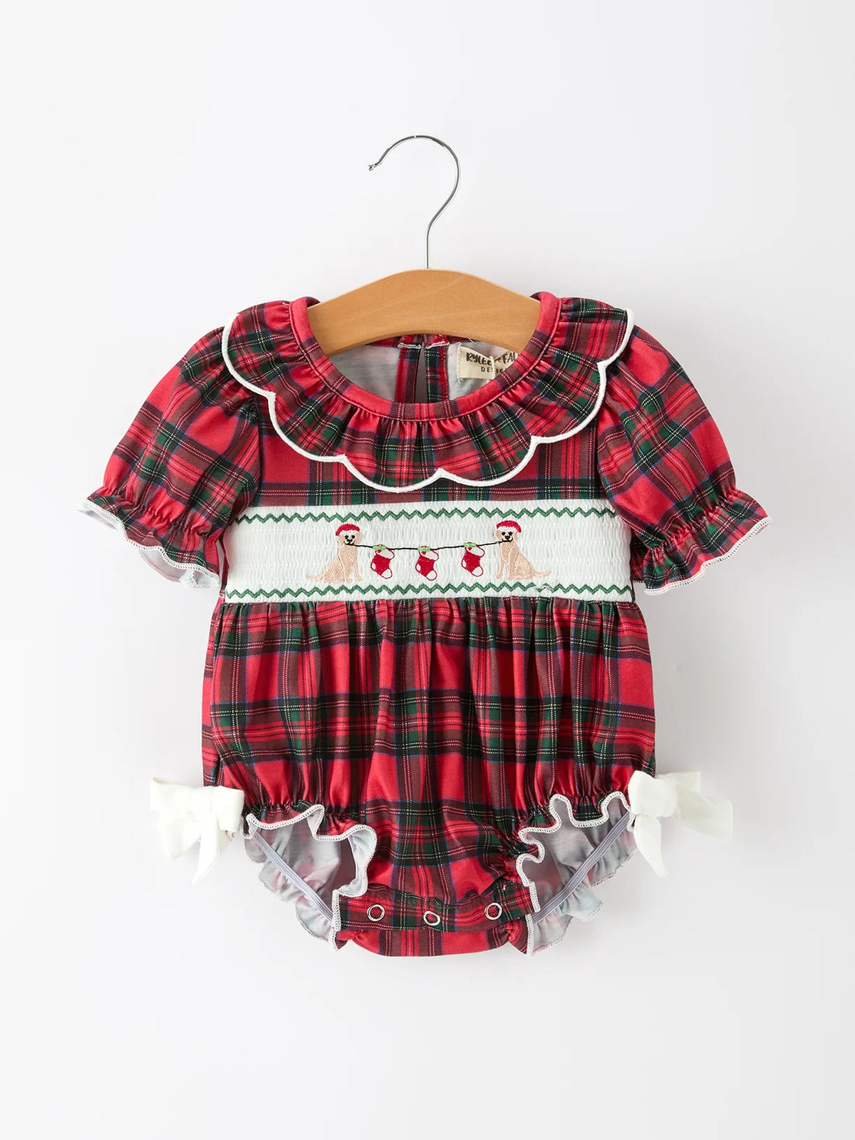Puppy Stockings Smocked Bubble Romper