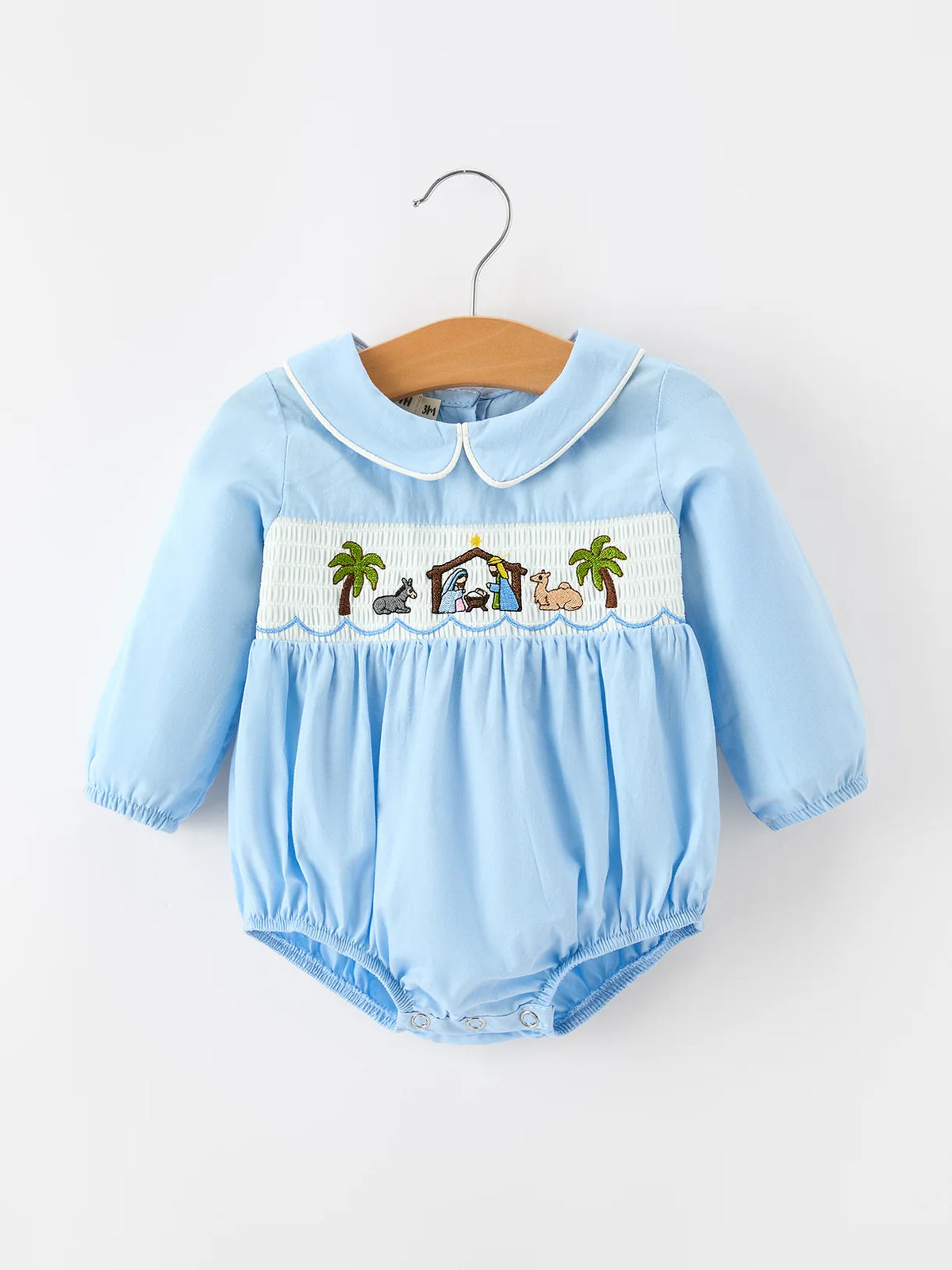 Christmas Nativity Embroidered Smocked Romper