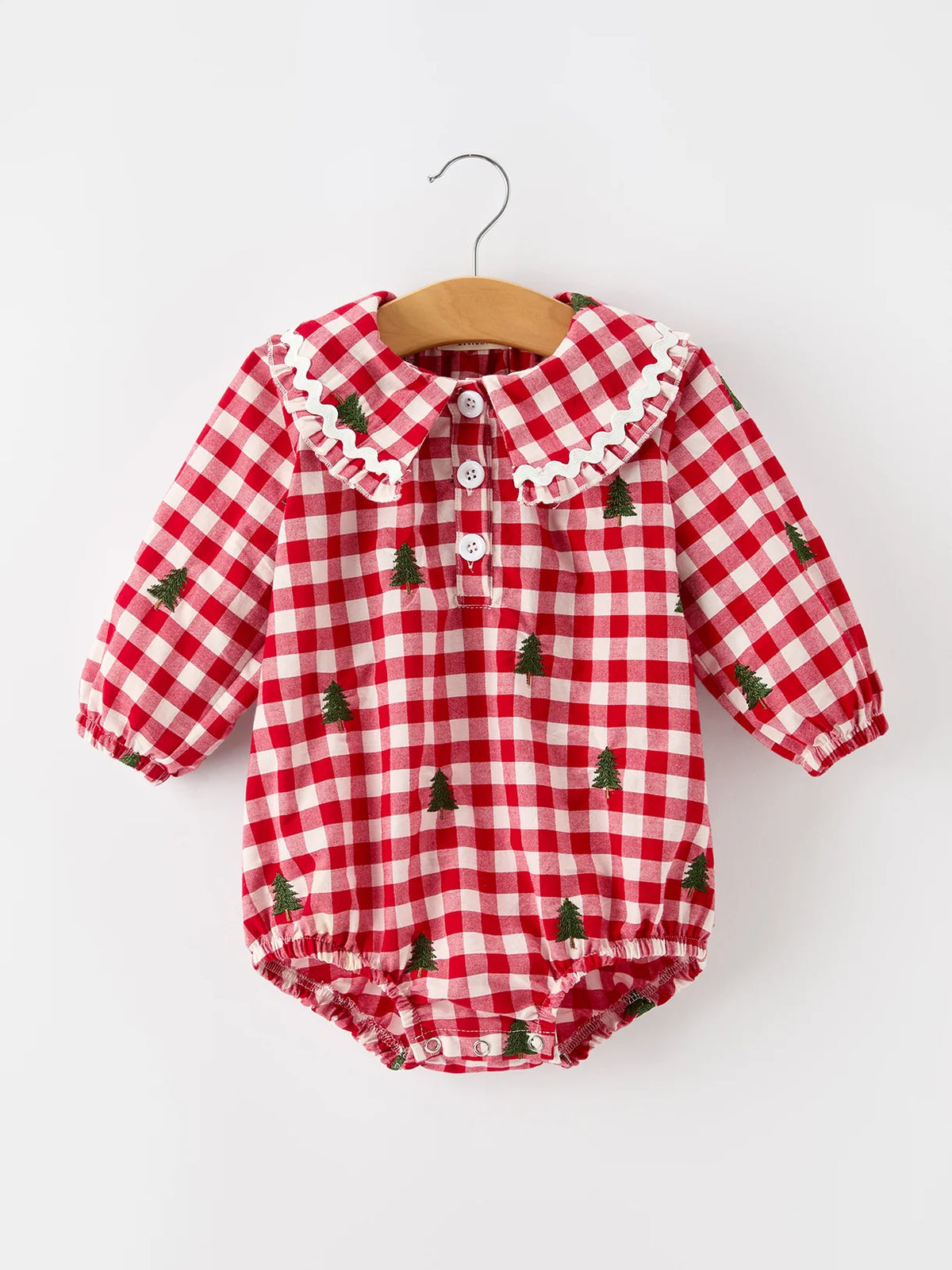 Christmas Tree Embroidered Ruffle Romper