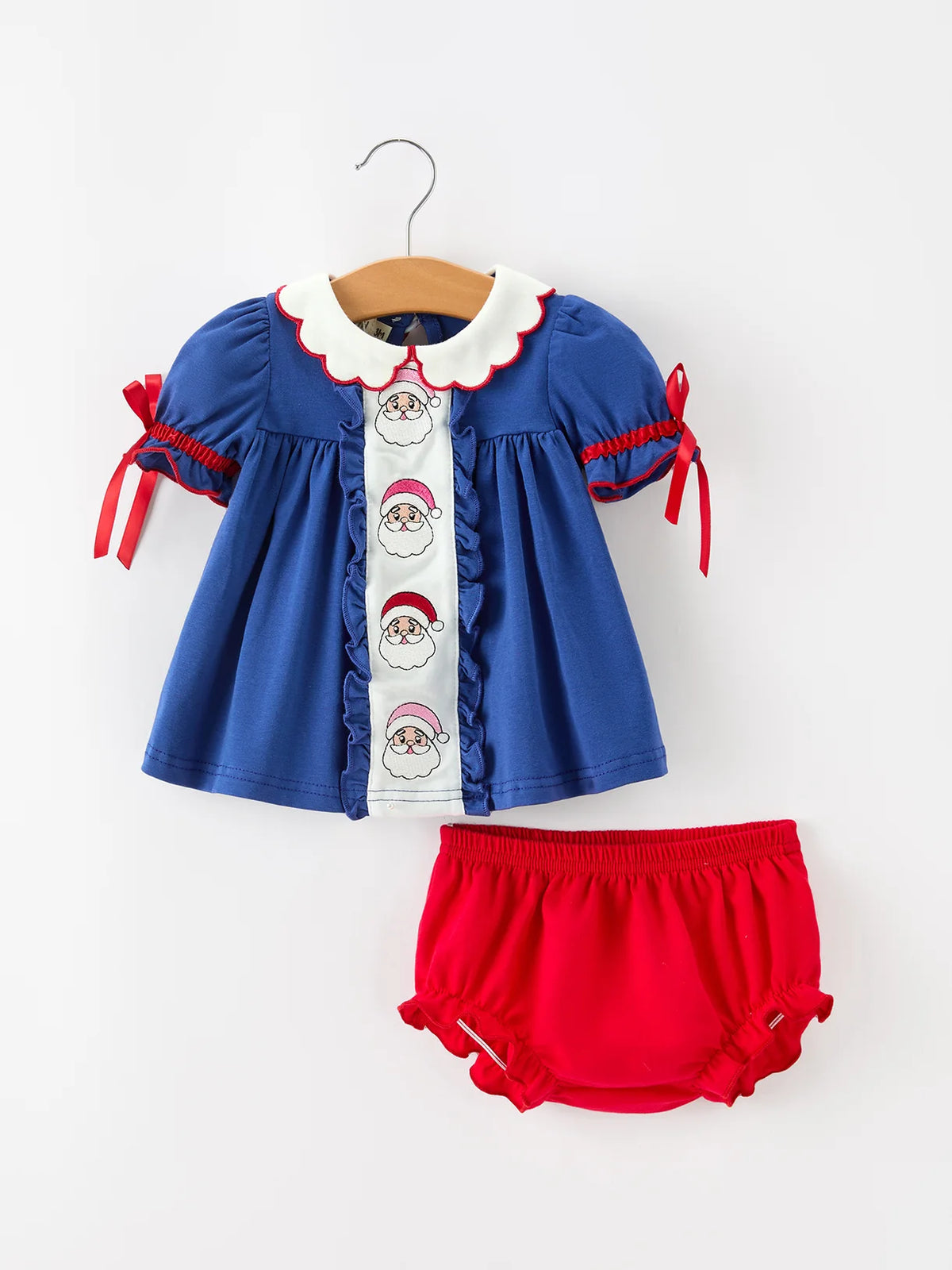 Blue Santa Embroidery Top & Bloomers