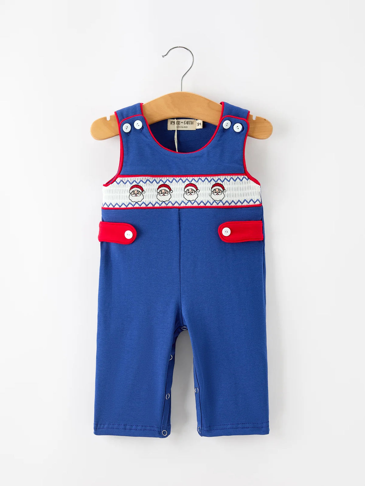 Blue Santa Embroidery Overall Romper