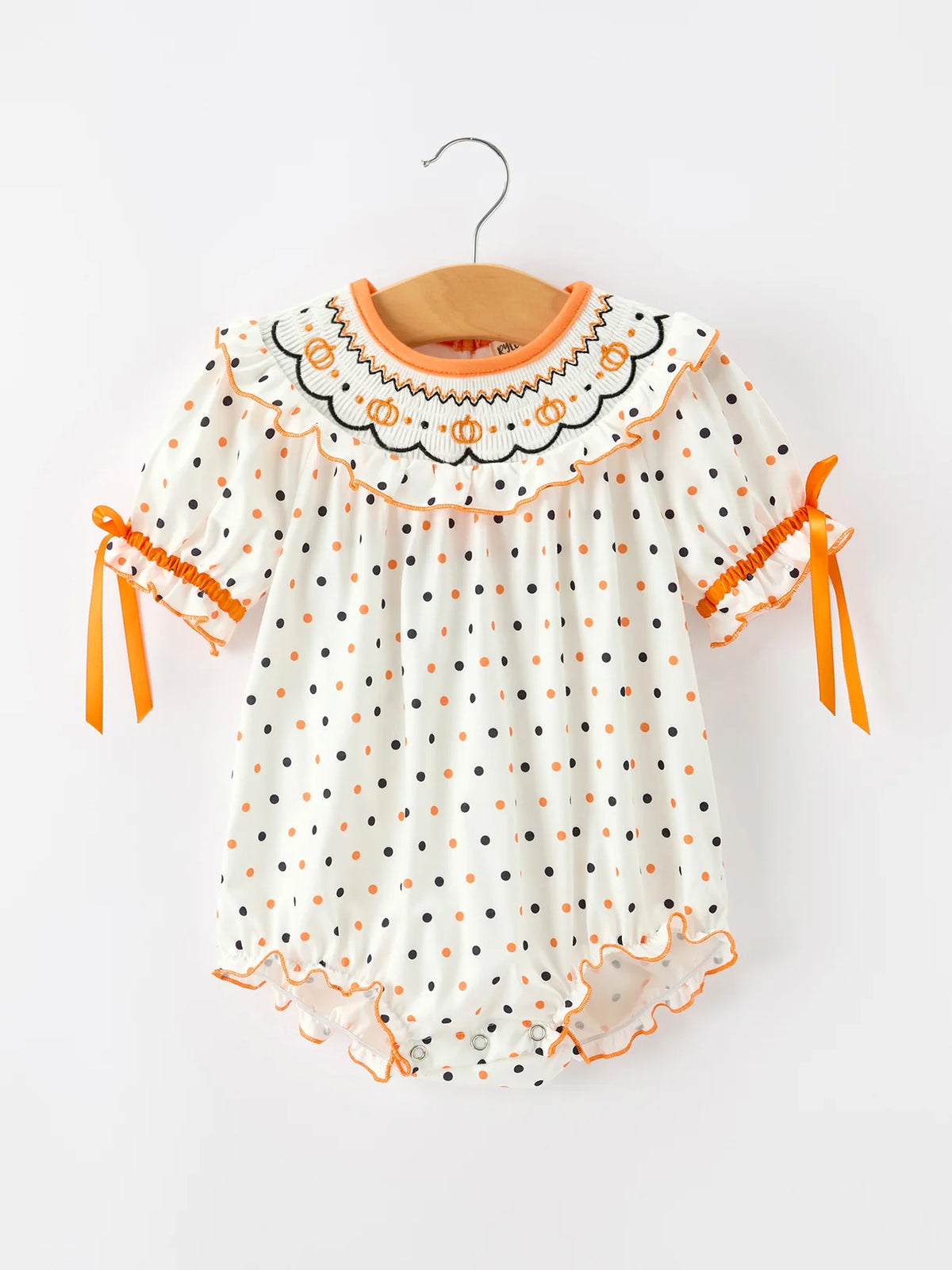 Smocked Polka Dot Pumpkin Romper