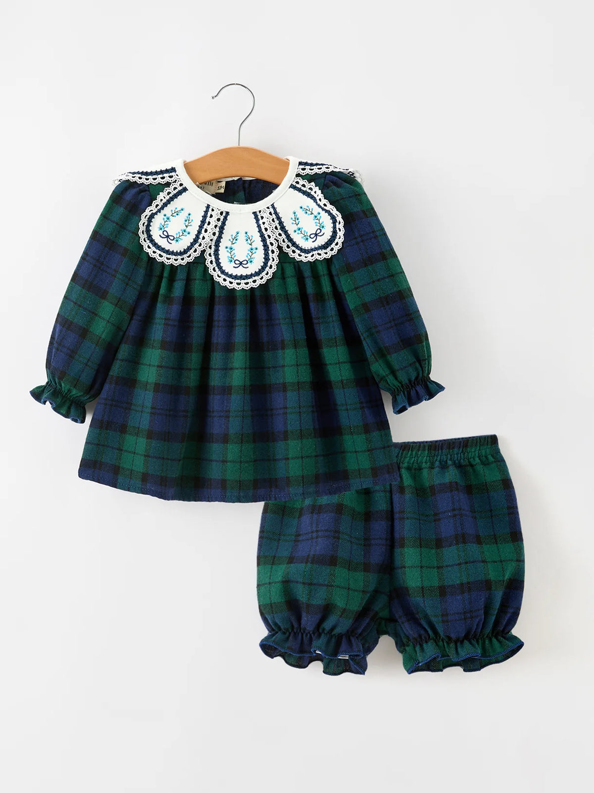 Green & Navy Plaid Petal Bloomer Set