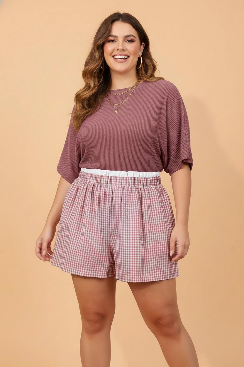 Pink Gingham Ruffle Trim Boxer Shorts - Curvy