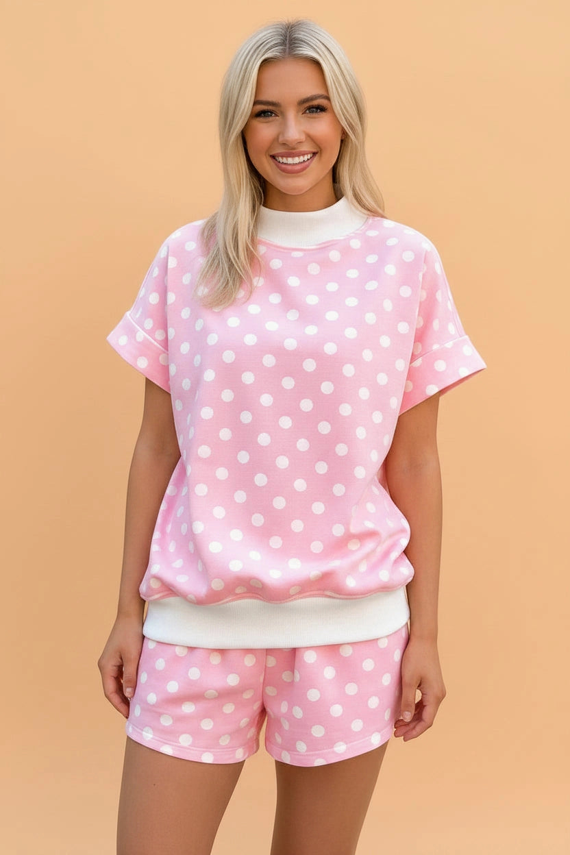 Pink Mock Neck & Shorts Set
