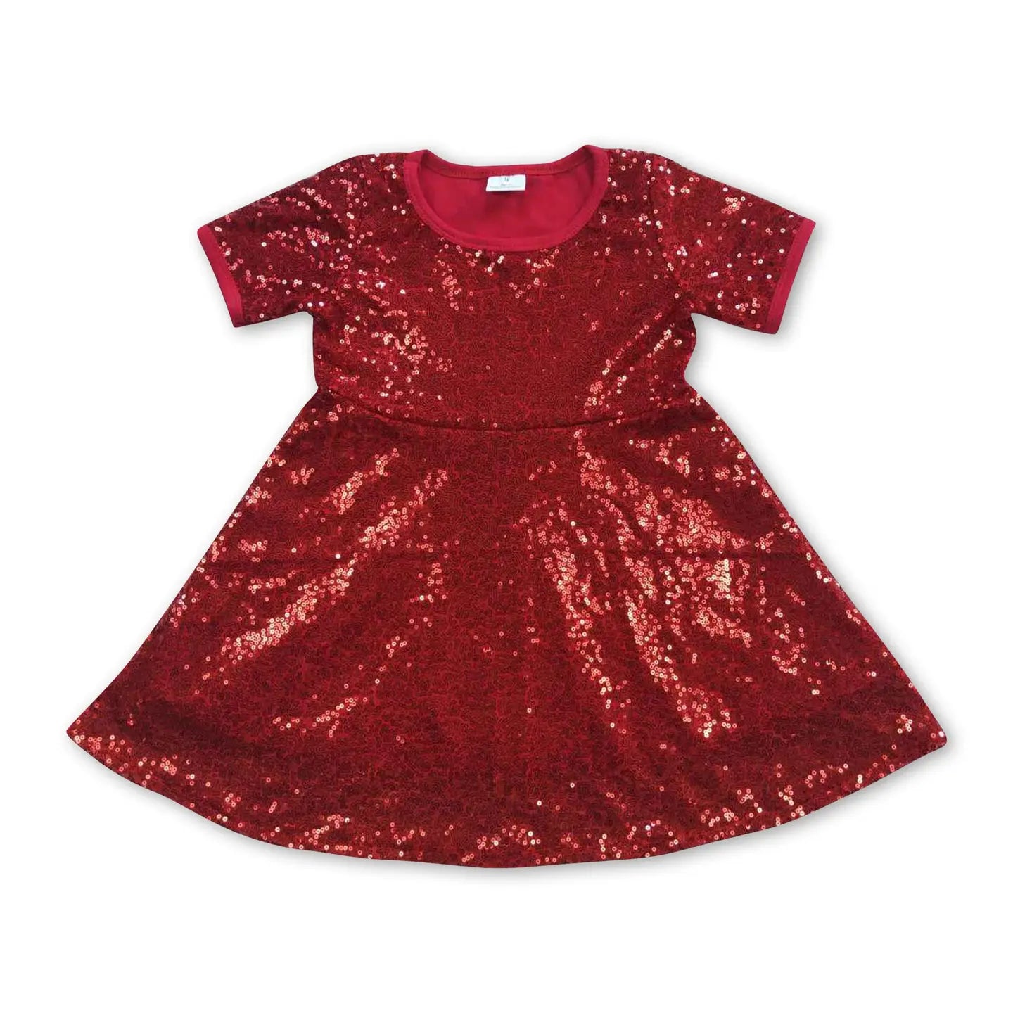 Red Sequin Short Sleeve Dress
