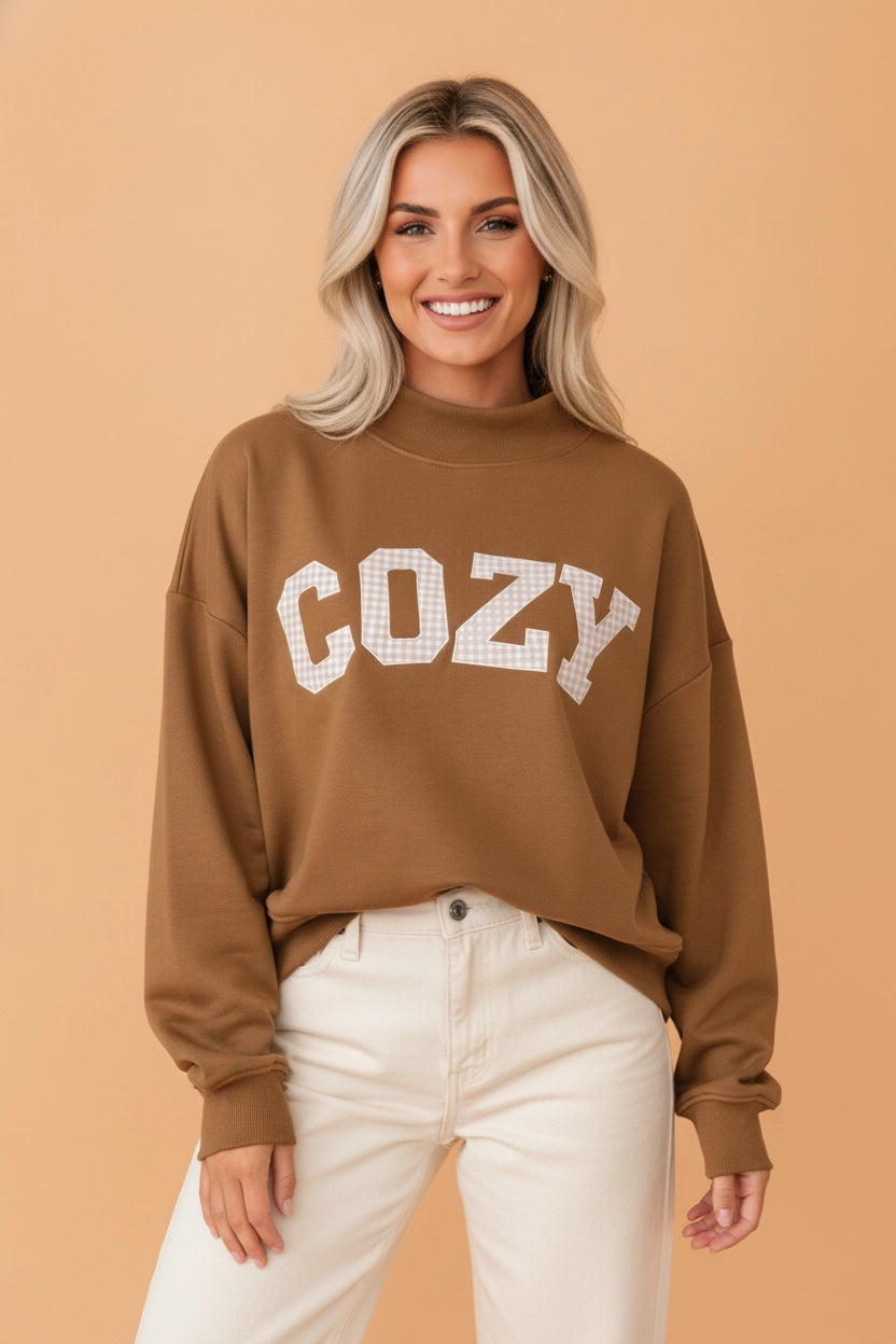 Cozy Embroidered Patch Sweatshirt