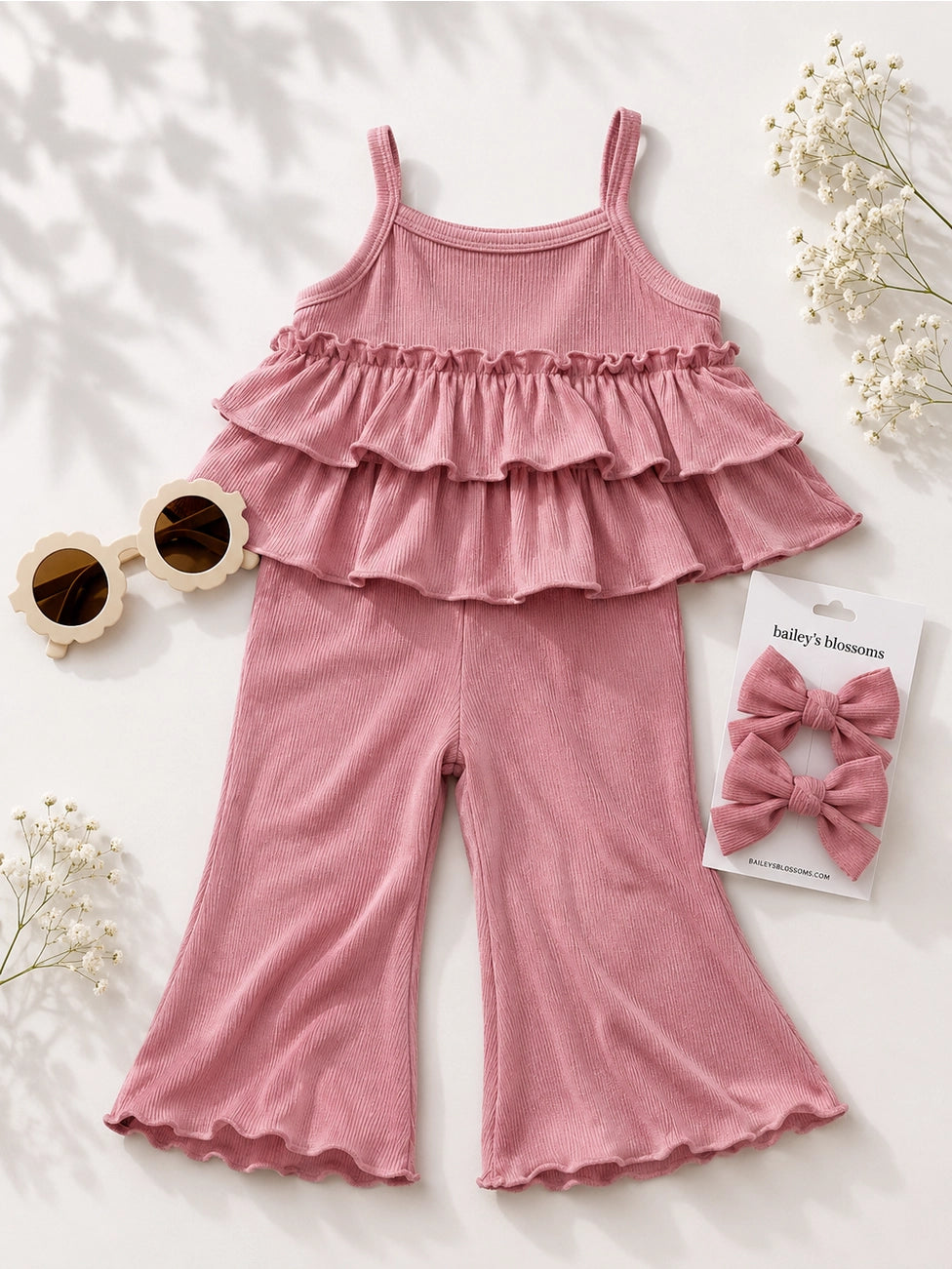 Rosie Pink Ruffle Tank Two-Piece Set