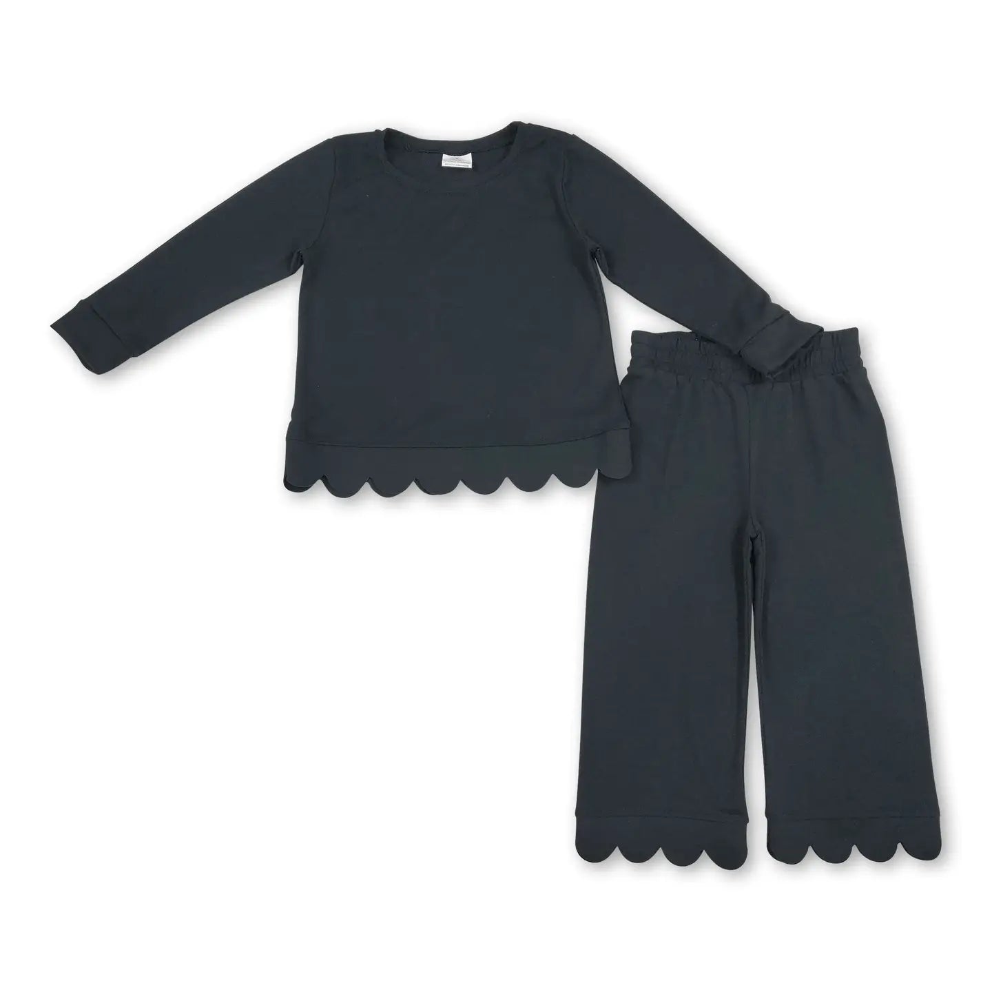 Black Long Sleeve Scallop Pant Set