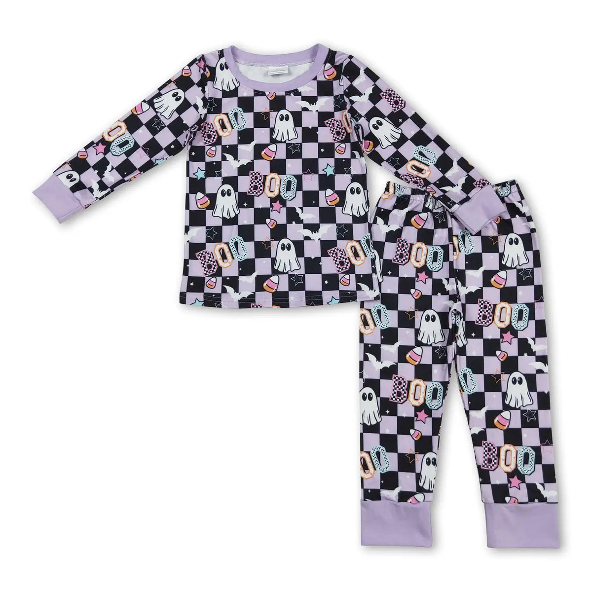 BOO Purple Checkered 2-Piece PJ Set