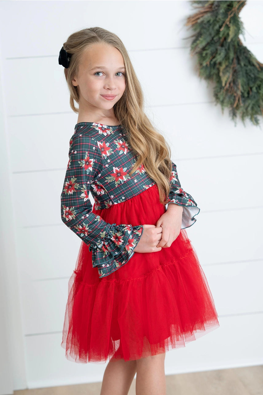 Poinsettia Plaid Tulle Holiday Dress