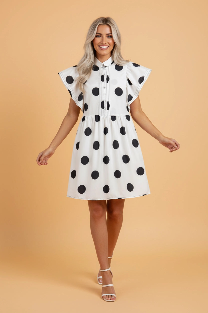 Butterfly Sleeve Half Button Dress