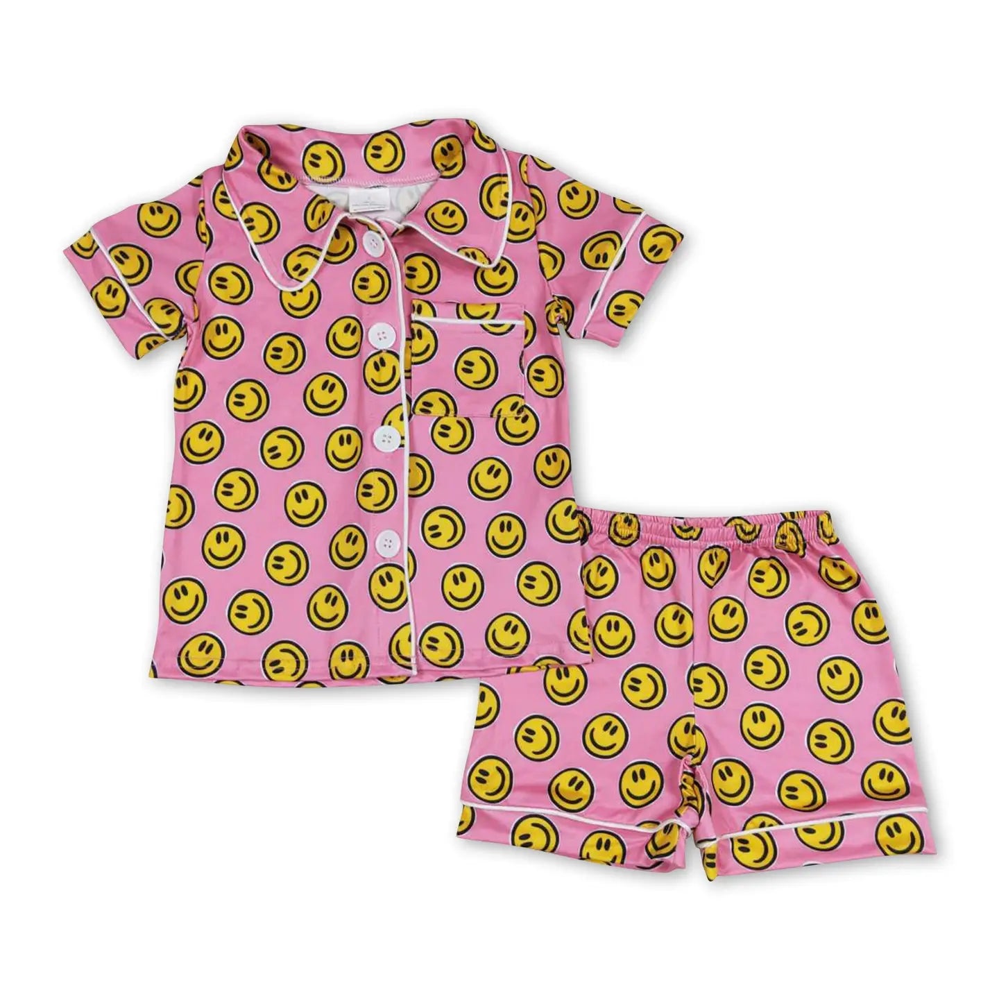 Pink Smiley Button Down PJs